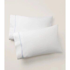 New Ralph Lauren Palmer Percale 2 King Pillowcases Organic Cotton Sky Blu Stripe